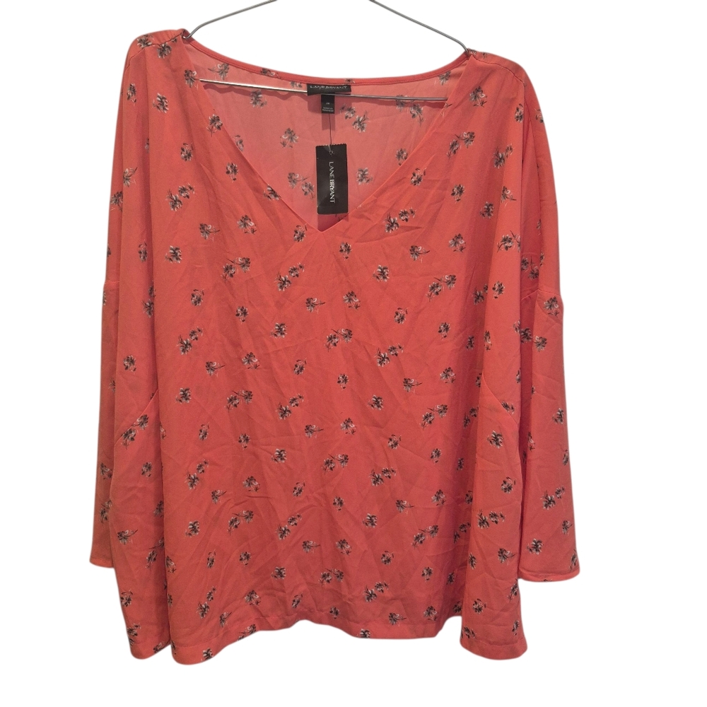 New Lane Bryant Size 26 Blouse Shirt NWT Coral Pink Floral Spring Summer